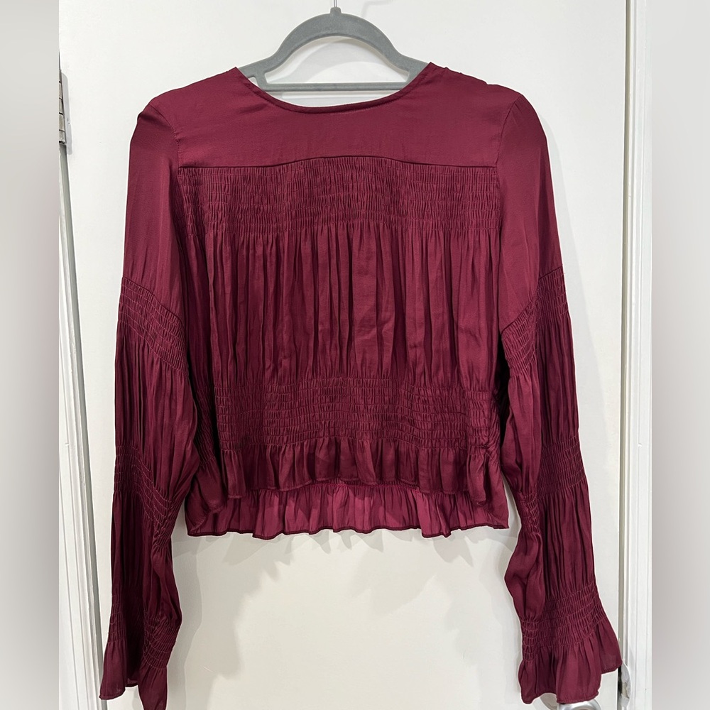 DO+BE Burgundy Boho Long Sleeve Cropped Fit Top